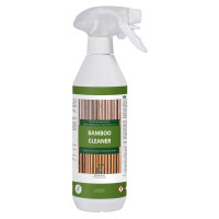 Weiße Sprühflasche mit grünem Etikett, darauf Bambusstäbe und der Schriftzug „Bamboo Cleaner“, „Bambus Reinigungsspray“, 500 ml, mit dem DE-COmmerce Logo.