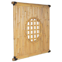 Bambus-Sichtschutz mit kreisförmigem Gittermuster in der Mitte, natürliche Bambusstäbe, robuste Konstruktion, Maße 180 cm x 180 cm, ideal als dekorative Abtrennung im Garten oder auf der Terrasse.