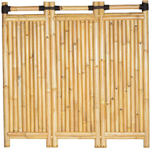 Bambus-Sichtschutz aus natürlichen Bambusstäben, stabil verbunden durch Holzstreben, Maße 180 cm x 180 cm, ideal als dekorativer und funktionaler Zaun im Garten oder auf der Terrasse.