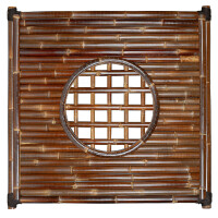 Bambus-Sichtschutz - Zaunelement ANJI NIGRA mit kreisrundem Ausschnitt. Maße 180 cm x 180 cm. Dunkle, glatte Bambusstäbe, stabil verbunden, mit elegantem Design. Ideal für Garten oder Terrasse zur optischen Abgrenzung.