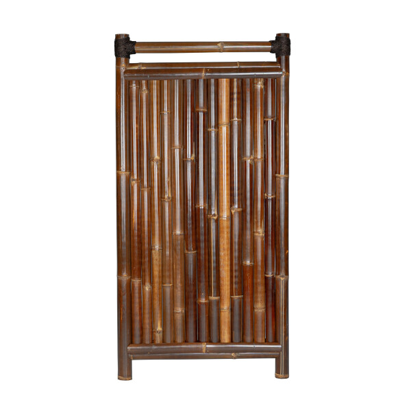 Sichtschutz aus dunkelbraunem Bambus mit stabiler Holzumrandung, Maße 90 cm x 180 cm, ideal für Garten oder Terrasse.
