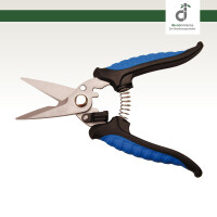 Hochwertige Belagsschere für Bambusparkett mit ergonomischen Griffen in blau-schwarz. Robuste Metallklingen für präzises Schneiden von Bambus-Bodenbelägen. Ideal für präzise Arbeiten an Parkett und anderen Bodenbelägen.