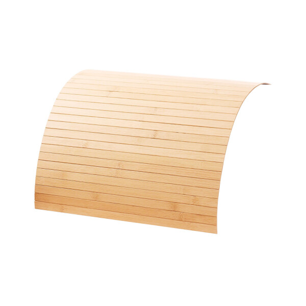 Couchablage aus Bambus mit natürlicher Maserung, leicht gebogen, Maße 50 x 120 cm, ideal für moderne und nachhaltige Einrichtung.