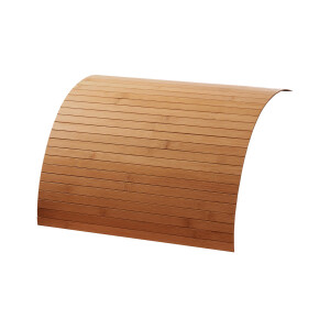 Elegante Couchablage aus Bambus in warmem Goldton, mit sanft gewölbter Form. Maße 40 x 120 cm, ideal für moderne Einrichtungen.