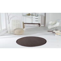 Runder Bambusteppich WENGE mit XXL-Bordüre in Braun, passend für moderne Wohnräume. Die 17mm breiten Stege sorgen für eine stabile und elegante Struktur. Der Teppich harmoniert perfekt mit minimalistischem Design und hellen Räumen.