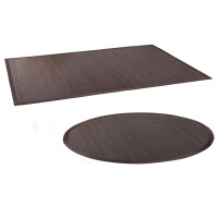 Bambusteppich WENGE mit XXL-Bordüre, bestehend aus 17 mm breiten Stegen und einer braunen Bordüre, in rechteckiger und runder Form.