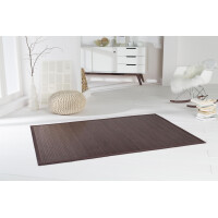 Bambusteppich WENGE mit XXL-Bordüre in Braun, 17mm Stege, im modernen Wohnzimmer mit hellen Möbeln und dekorativen Elementen.