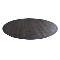 Großer, runder Bambusteppich in dunklem Kaffeebraun mit einer breiten, dekorativen Bordüre. Der Durchmesser beträgt 120 cm und die Oberfläche zeigt eine gleichmäßige, natürliche Bambusstruktur. Ideal für Wohnzimmer oder Essbereiche, die eine warme, elegante Atmosphäre schaffen.