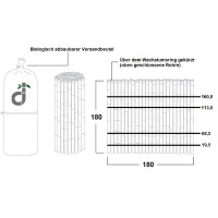 Sichtschutz aus Bambusrollzaun ATY NATURE in den Maßen 180 cm Höhe und 180 cm Breite. Der Zaun besteht aus dicht aneinandergereihten, geschlossenen Bambusrohren, die für eine natürliche und dekorative Abgrenzung sorgen. Geeignet für den Einsatz im Garten oder auf der Terrasse, um Privatsphäre und Schutz zu bieten.