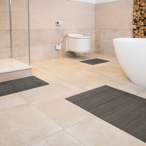 Badteppich Badematte LINES im 3-er Set aus Bambus, rutschfest, Farbe: STEEL