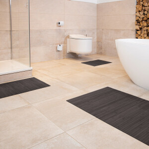 Badteppich Badematte LINES im 3-er Set aus Bambus, rutschfest, Farbe: EBONY