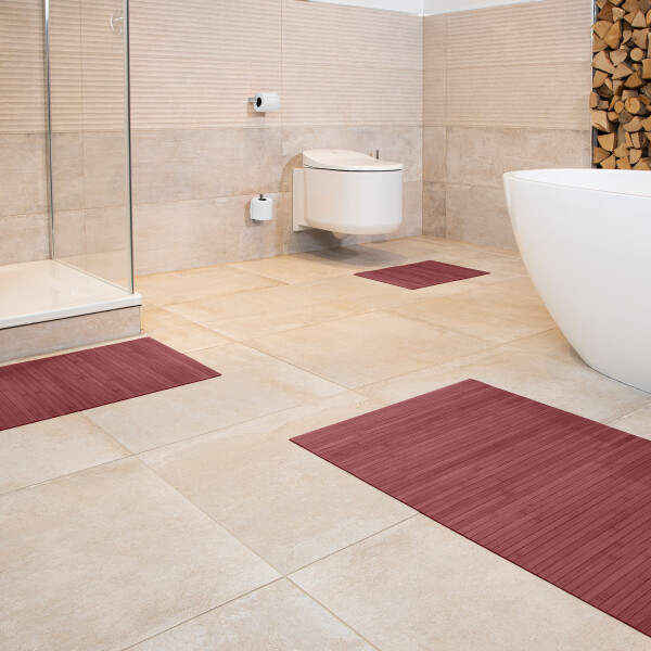 Badteppich Badematte LINES im 3-er Set aus Bambus, rutschfest, Farbe: AURORA