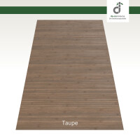 Hochwertiger Bambusteppich in taupefarbenem Design mit massiven, durchgehenden Bambusstreifen. Ideal für individuelle Maßanfertigungen, bietet dieser Teppich eine natürliche und elegante Optik.