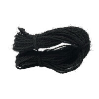 SchwarzesPalmseil, aufgerollt und zusammengebunden, mit einer Länge von 25 Metern. Ideal für kreative Bastelprojekte und Dekorationen.