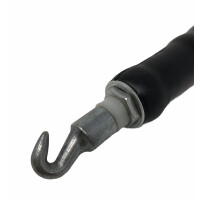 Metallhaken eines Drillapparats für Ösenbindedraht mit robuster, grauer Beschichtung und schwarzem Griff.