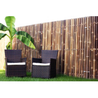 Sichtschutz aus Bambus NIGRA mit dunklen, vertikal angeordneten Stäben, der für Privatsphäre und dekorative Gartengestaltung sorgt. Maße: 70 cm Breite x 200 cm Höhe.