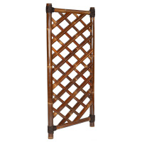 Dekorativer Bambus Sichtschutz mit diagonalem Gittermuster, dunkelbraun gefärbt. Maße 90 cm Breite und 180 cm Höhe. Ideal als Zaunelement oder Raumteiler im Garten oder auf der Terrasse.