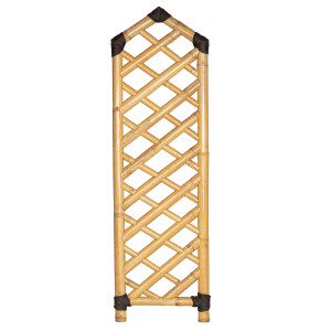 Bambus Sichtschutz mit diagonaler Strebenstruktur und dunkelbraunen Verbindungsstellen. Maße: 60 cm Breite, 200 cm Höhe. Ideal als dekoratives und funktionales Zaunelement für den Garten.