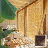 Bambus Sonnenschutzrollo mit natürlichen Holzrahmen, ideal für Fenster und Türen, schafft eine gemütliche Atmosphäre mit warmem Lichtdurchfluss und bietet gleichzeitig Privatsphäre.