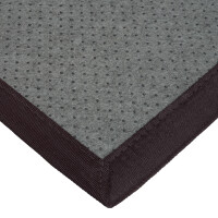 Bambusteppich SENSUAL mit grau-schwarzer Oberfläche und brauner Bordüre, Maße 200x300cm, mit 17mm Stegen für optimale Luftzirkulation und Wärmeisolierung.