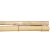 Zwei Bambuspfosten mit natürlicher Oberfläche, 100 cm lang und einem Durchmesser von 6-8 cm, liegen nebeneinander. Die Pfosten weisen eine charakteristische Bambusstruktur mit sichtbaren Knoten auf.