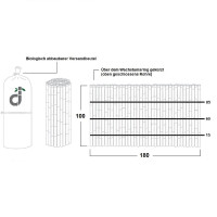 Sichtschutz aus Bambusstäben, 100 cm hoch und 180 cm breit. Die Stäbe sind natürlich und unbehandelt, ideal für den Einsatz im Garten oder auf der Terrasse. Verpackt in einem biologisch abbaubaren Versandbeutel.