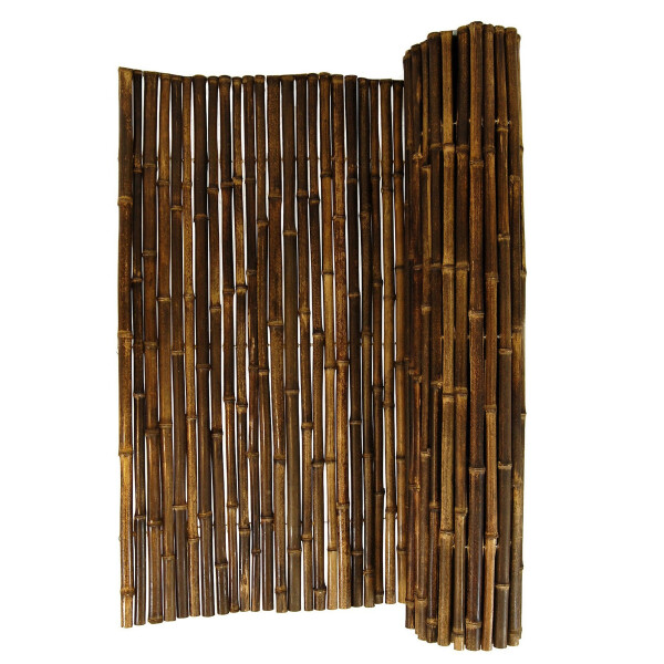 Natürlicher Bambuszaun in Schwarz, 120 cm hoch und 180 cm breit, ideal als Sichtschutz für den Garten oder Terrassenbereich.