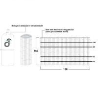 Rollzaun aus Bambusstäben mit einer Höhe von 150 cm und einer Breite von 180 cm. Der Rollzaun bietet natürliche Sichtschutzlösung und ist mit einer biologisch abbaubaren Versandbeutel geliefert.