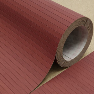 Bambusparkett in karbonisierter Ausführung, versiegelt, gezeigt als Rolle mit sichtbarer Struktur und Schnittkante.