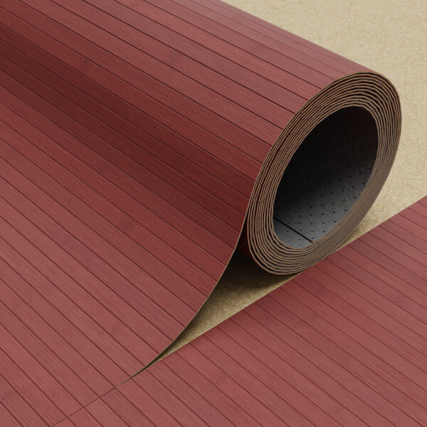 Bambusparkett in karbonisierter Ausführung, versiegelt, gezeigt als Rolle mit sichtbarer Struktur und Schnittkante.