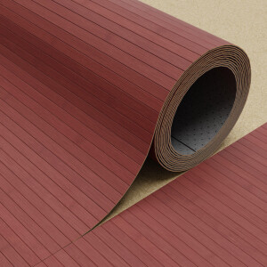 Bambusparkett in karbonisierter Ausführung, versiegelt, gezeigt als Rolle mit sichtbarer Struktur und Schnittkante.