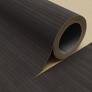 Rollenware aus Bambusparkett in der Farbe Ebony, 1000x200 cm, mit deutlichen Längsstrukturen und einer robusten, dunkel gebeizten Oberfläche. Das Parkett zeigt einen modernen, eleganten Look und ist ideal für stilvolle Bodengestaltungen geeignet.