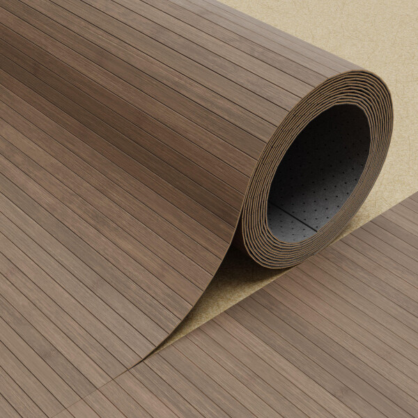 Rollenweise flexibles Bambus-Fertigparkett in der Farbe Taupe, mit einer Größe von 750x200 cm.