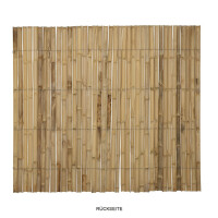 Sichtschutz aus naturbelassenem Bambus, bestehend aus vertikal angeordneten Stäben, die für eine rustikale Optik sorgen. Die Maße betragen 150 cm Breite und 180 cm Höhe, ideal zur Gestaltung von Privatsphäre in Gärten oder auf Terrassen.