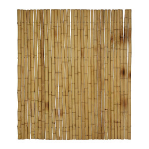 Natürlicher Bambus-Sichtschutzzaun mit einer Größe von 180 cm x 180 cm, bestehend aus vertikal angeordneten Bambusstäben, die für Privatsphäre und natürliche Ästhetik im Garten sorgen.