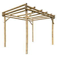 Bambuspergola aus natürlichen Guadua-Bambusstäben, stabil verbunden, mit einer Grundfläche von 200x300 cm und einer Höhe von 300 cm. Ideal für Garten und Terrasse, bietet Schatten und eine natürliche Ästhetik.