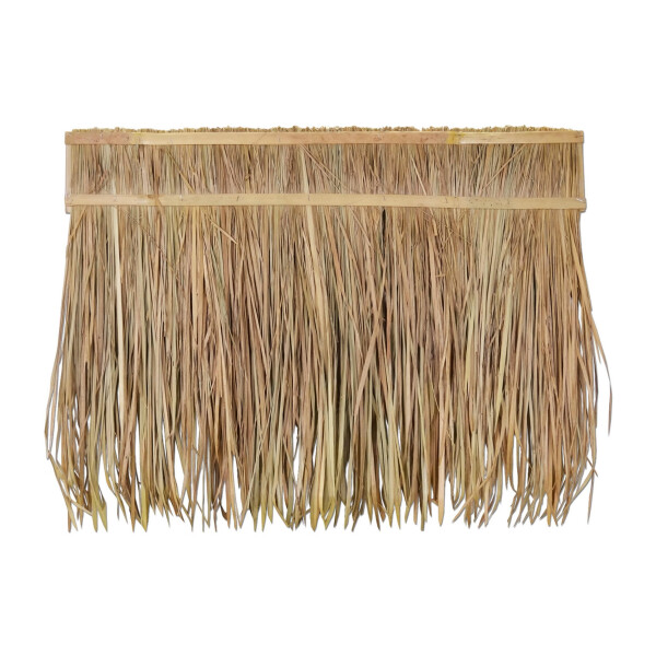 Strohdach aus getrockneten Palmwedeln, 100 x 70 cm groß, mit zwei Bambusstäben als Halterung. Ideal für Pergolen und tropische Dekoration.