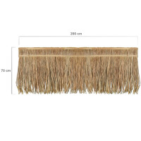 Ein Strohdach aus Naturmaterial, 200 cm lang und 70 cm hoch, geeignet für Pergolen. Die dicht angeordneten, naturbelassenen Strohfasern bieten einen tropischen Look und schützen vor Sonne und Wetter. Ideal für Garten- und Outdoor-Bereiche.