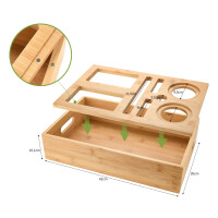 Bambus-Snackbox mit herausnehmbarem Einsatz, ideal als Sofatablett oder Couchbar. Maße: 40 x 26 cm. Verschiedene Fächer für Snacks, Getränke und Utensilien. Praktisches Design mit stabilen Griffen.