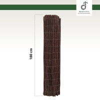 Sichtschutzmatte aus dunkler Weide, vollständig aufgerollt dargestellt, mit einer Höhe von 180 cm mit dem DE-COmmerce Logo.