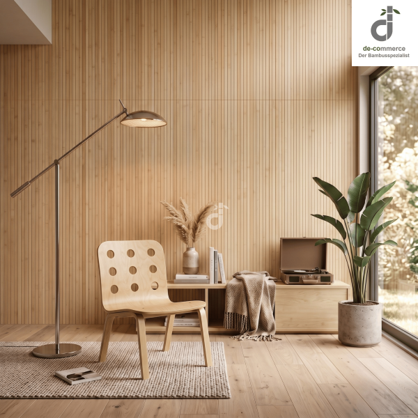 Bambusteppich MASSIVE Wunschmaß in verschiedenen Farbvarianten, präsentiert in einem modernen Wohnzimmer. Der Teppich besteht aus natürlichen Bambusstreifen und ist in sechs Farben erhältlich: Natur, Schwarz, Rot, Dunkelbraun, Hellbraun und Beige. Die glatte, langlebige Oberfläche passt ideal zu minimalistischen und zeitgenössischen Einrichtungsstilen.